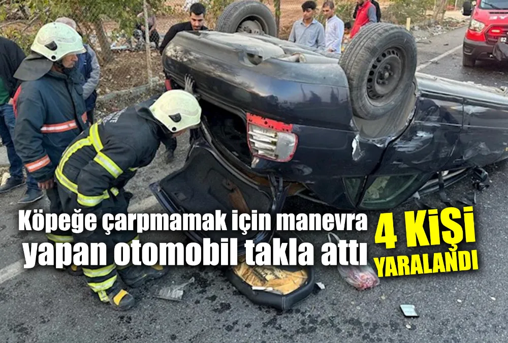 Takla atan otomobildeki 4 kişi yaralandı