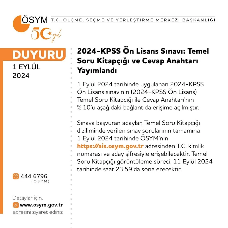 2024 KPSS ön lisans soruları ve cevap anahtarı yayımlandı 